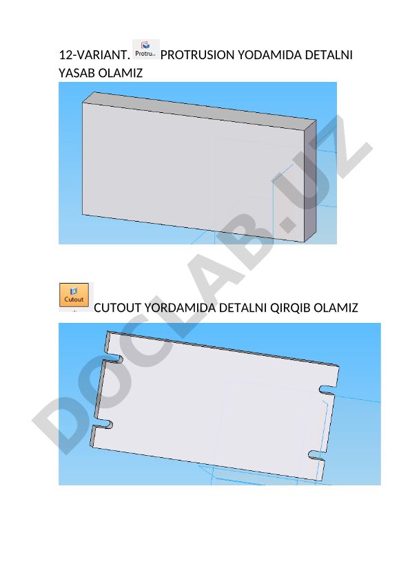 Protrusion va Cutout yordamida detal yasash