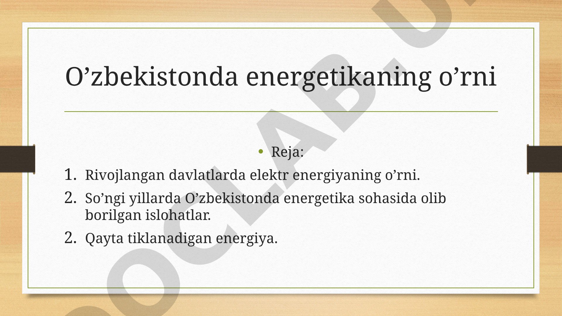 O'zbekistonda energetikaning o'rni