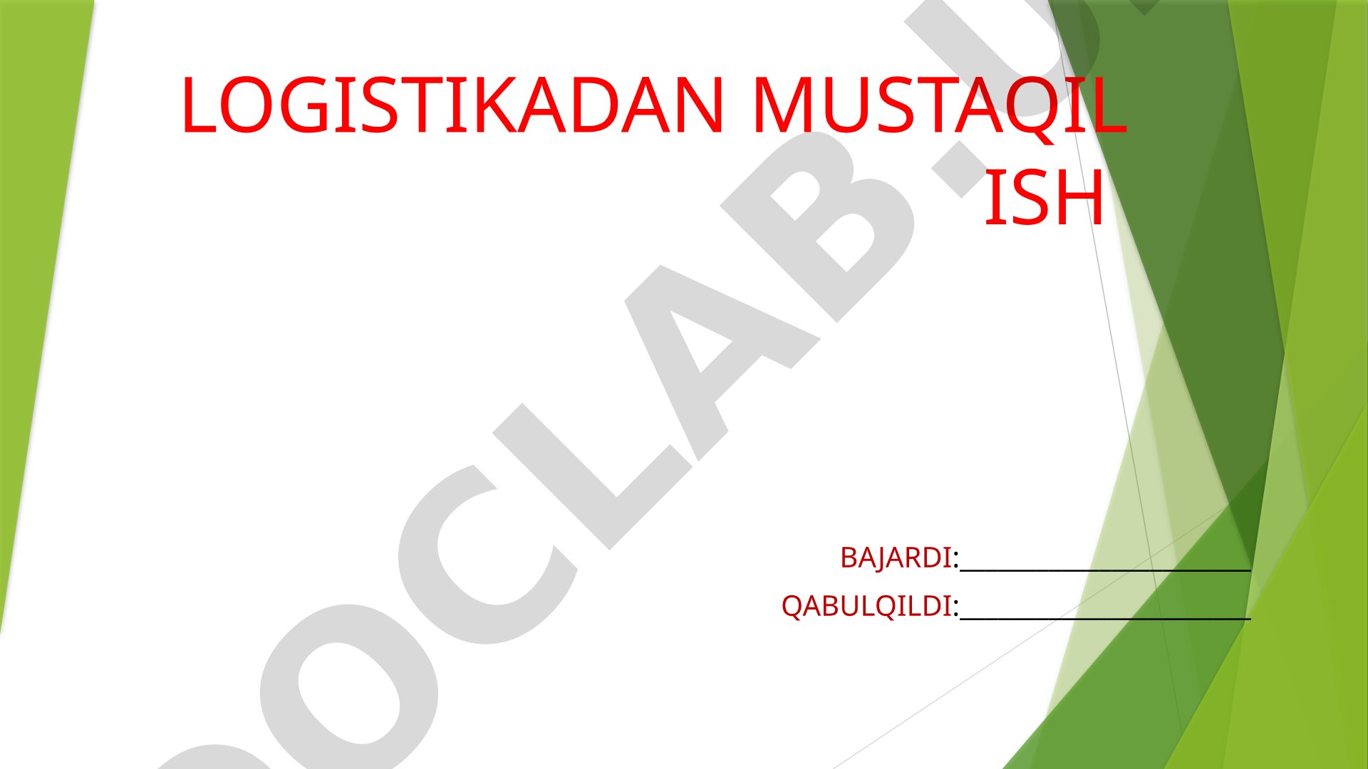 Logistikada omborlarning turlari va ularning tasniflanishi