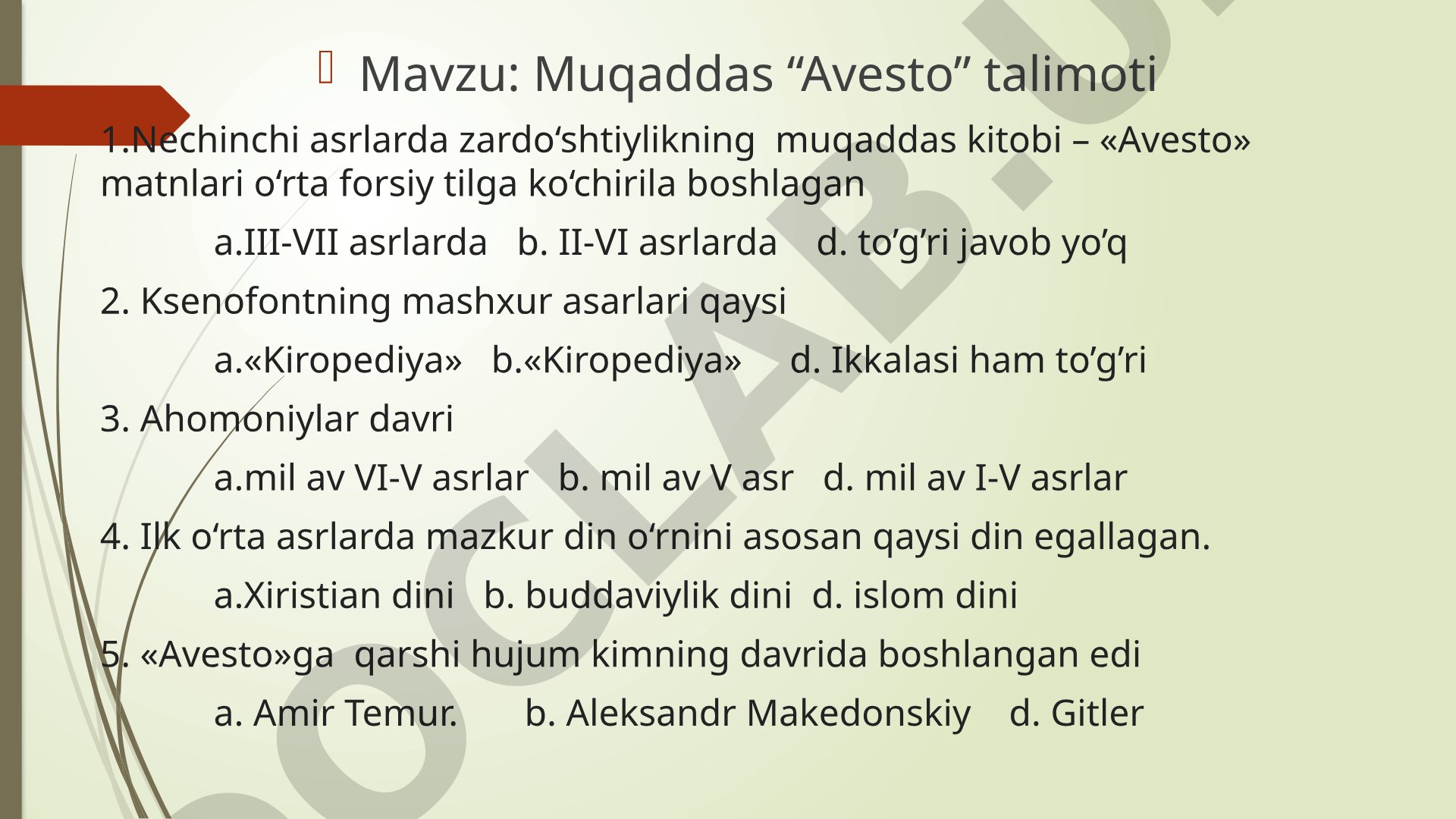 Muqaddas “Avesto” talimoti