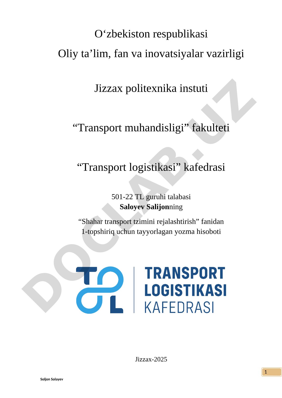 Shahar transport tizimini rejalashtirishda PTV Visum dasturidan foydalanish