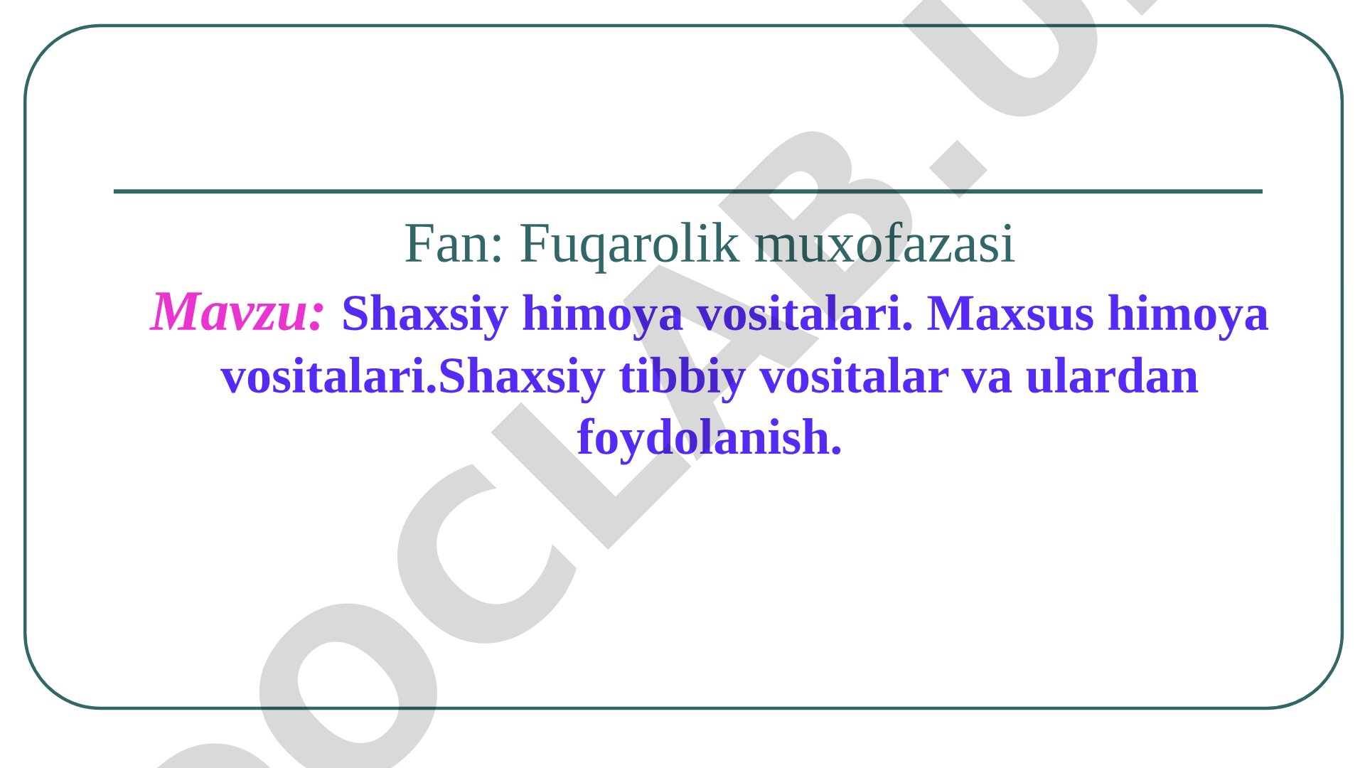 Shaxsiy himoya vositalari. Maxsus himoya vositalari