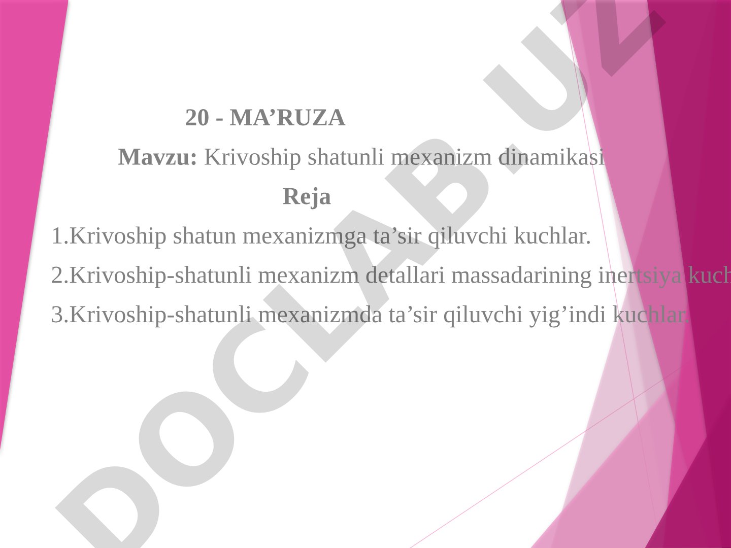 Krivoship shatunli mexanizm dinamikasi