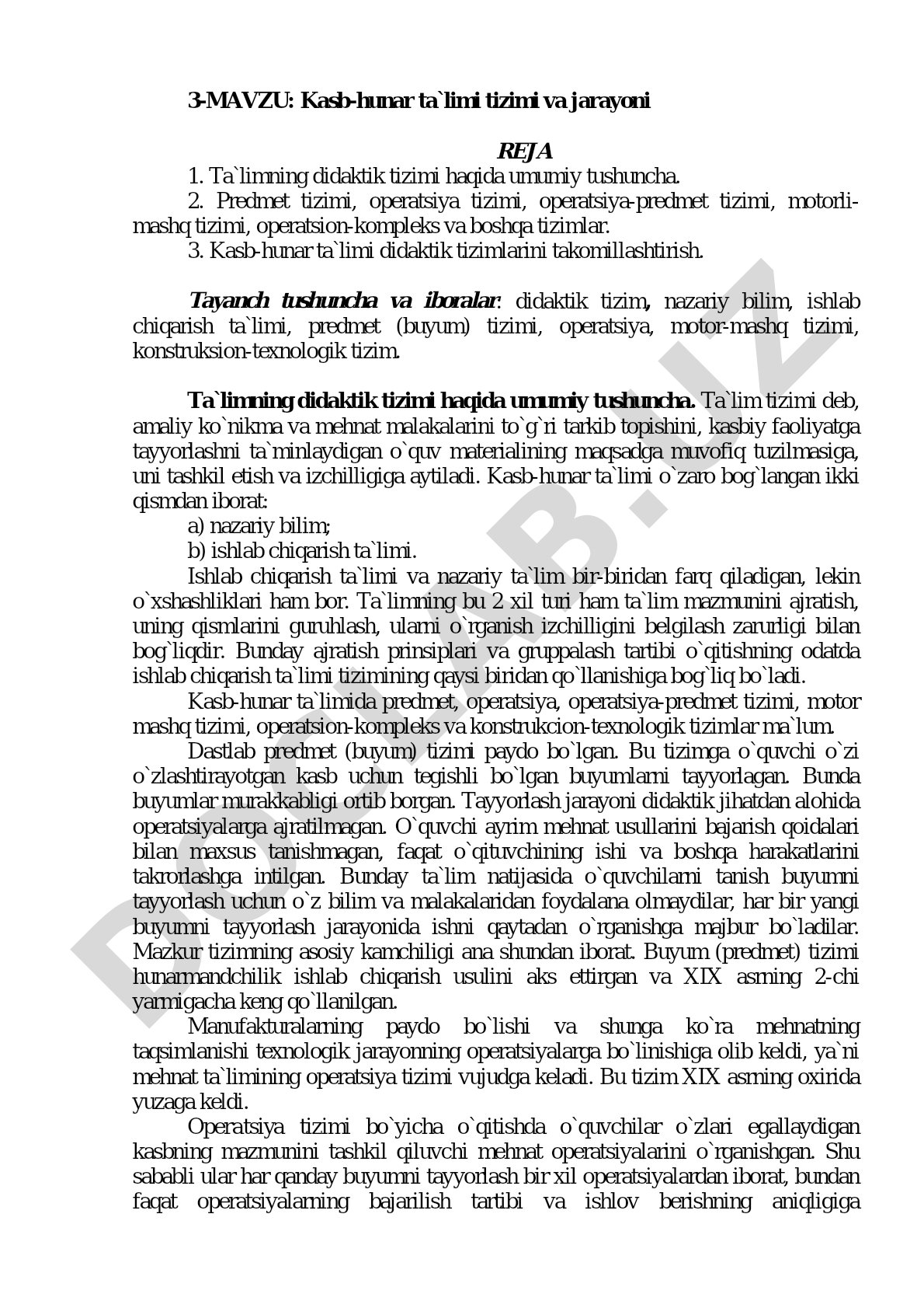 Kasb-hunar ta'limi tizimi va jarayoni