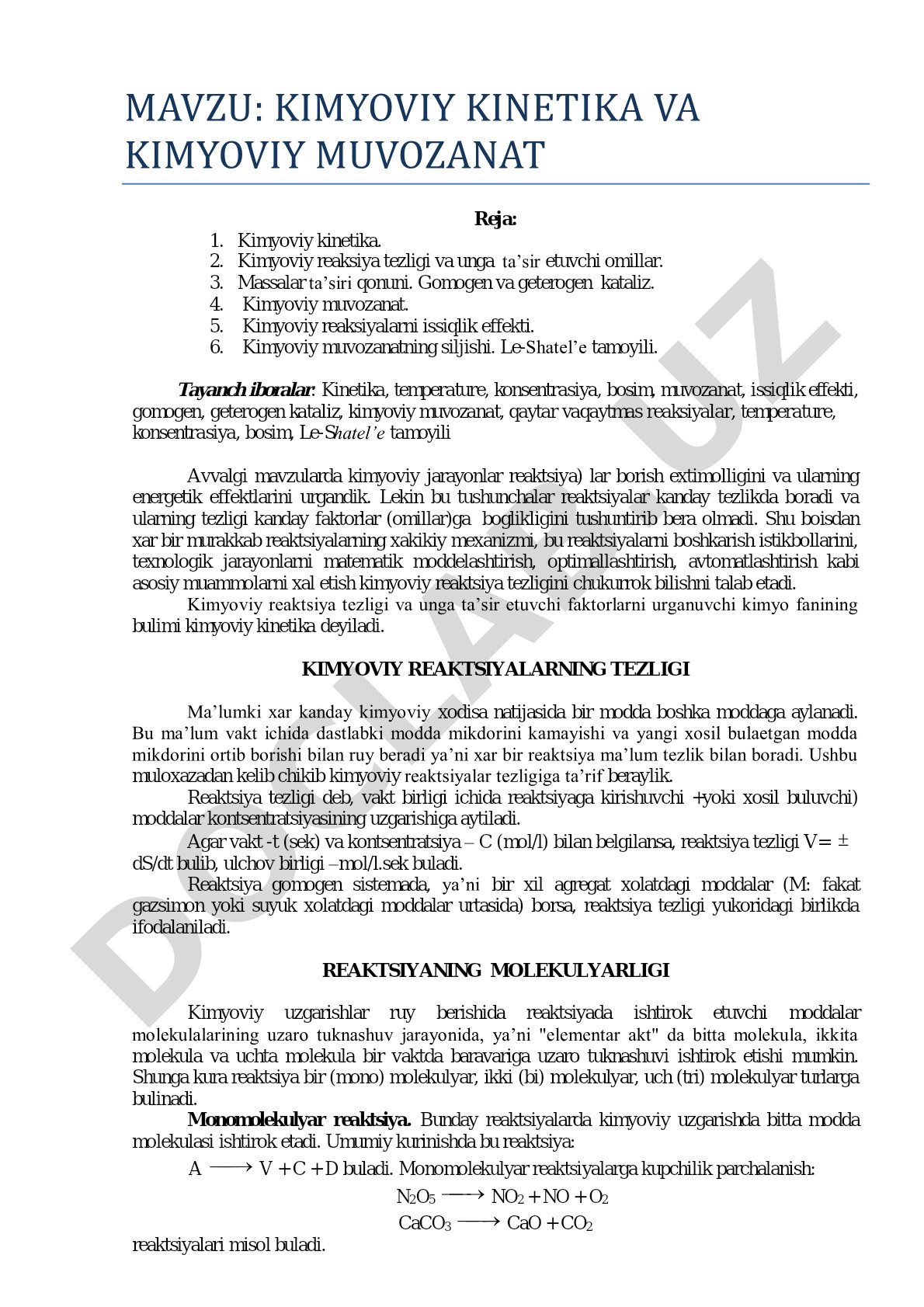 Kimyoviy kinetika va kimyoviy muvozanat