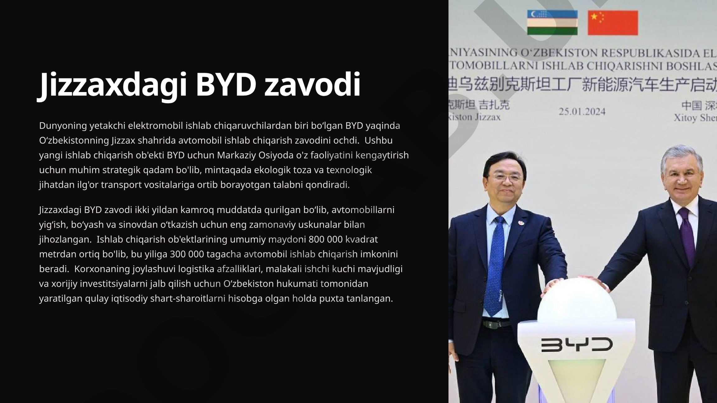 Jizzaxdagi BYD zavodi