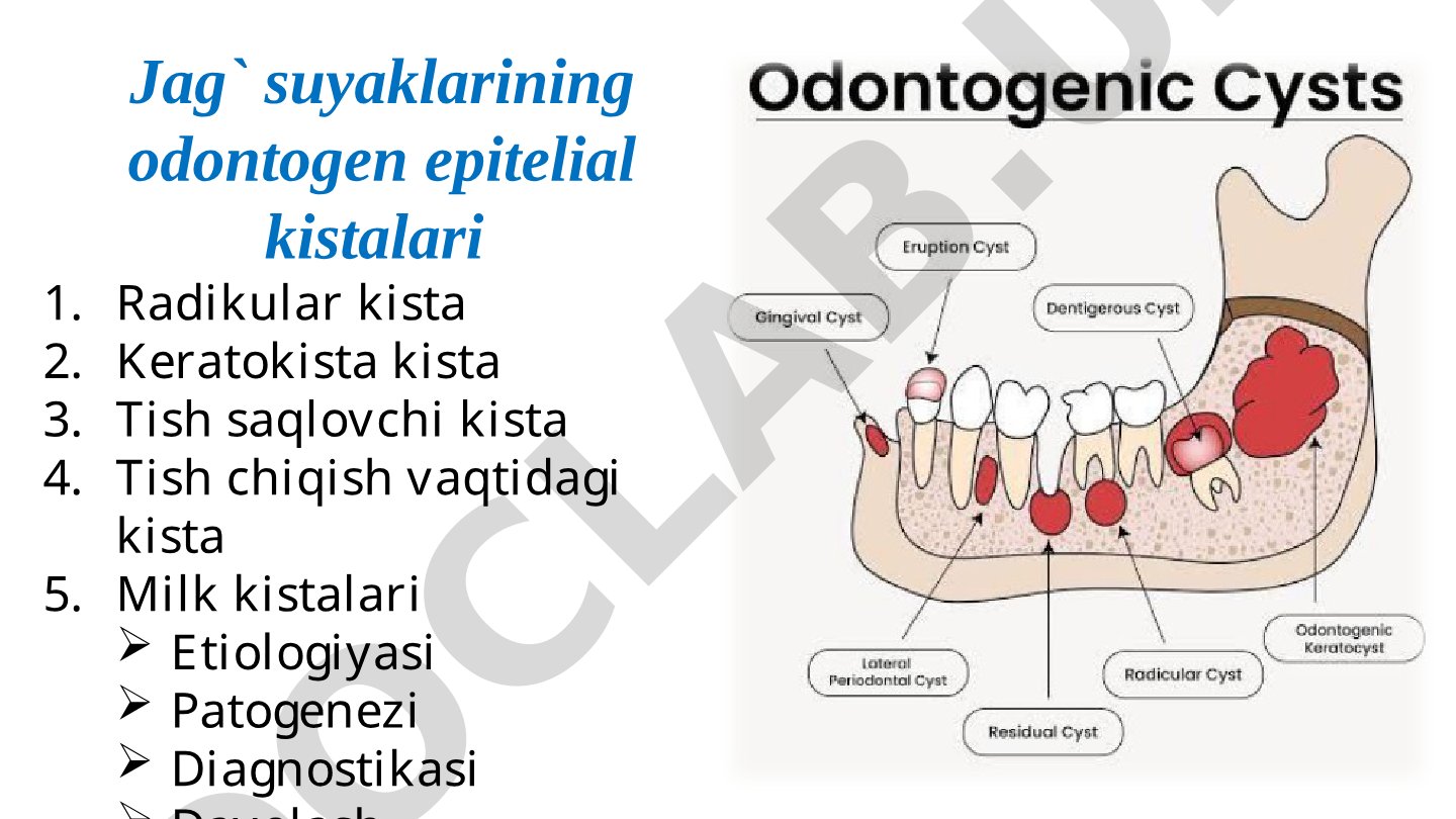 Jag' suyaklarining odontogen epitelial kistalari