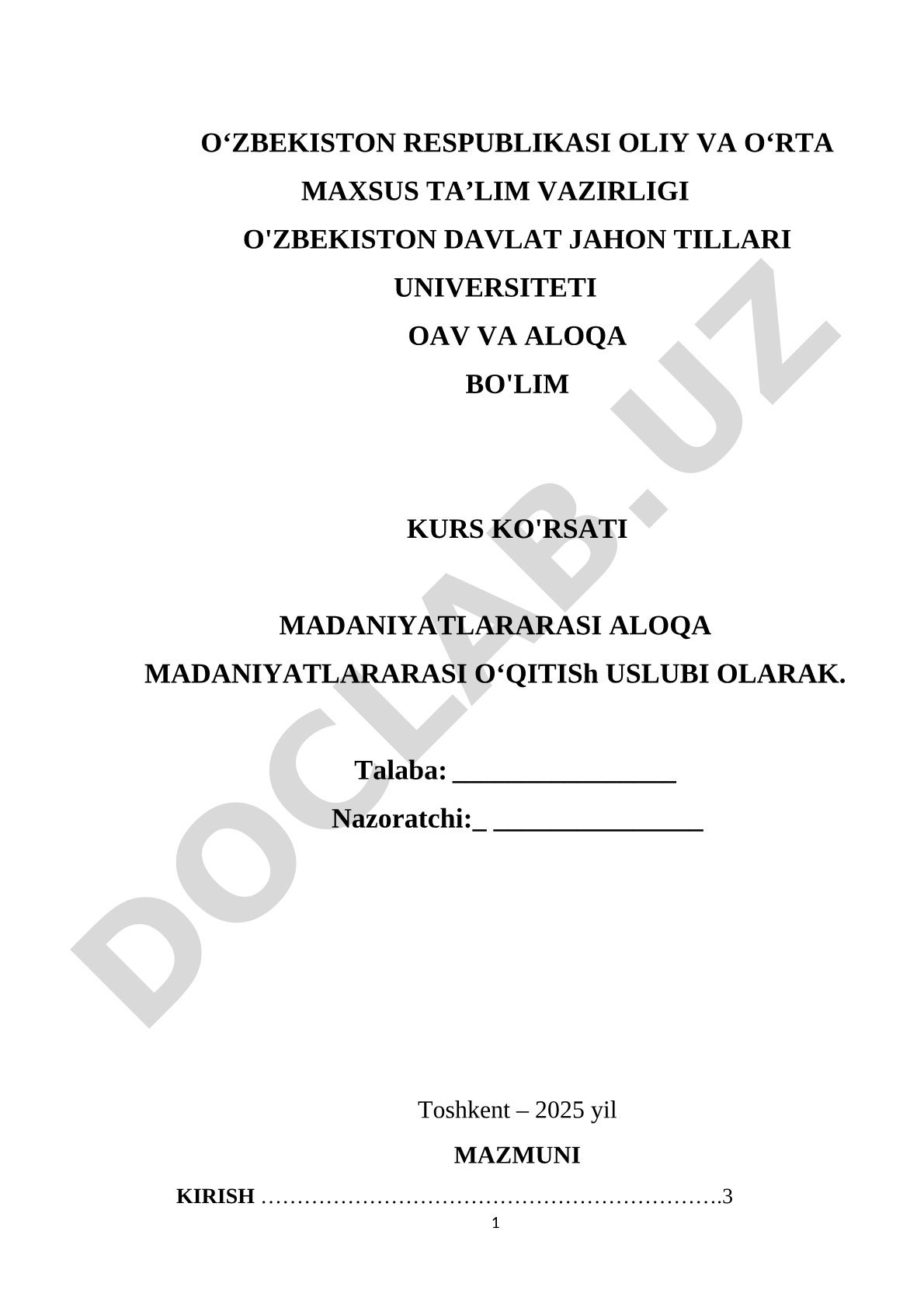 Madaniyatlararo aloqa o'qitish uslubi