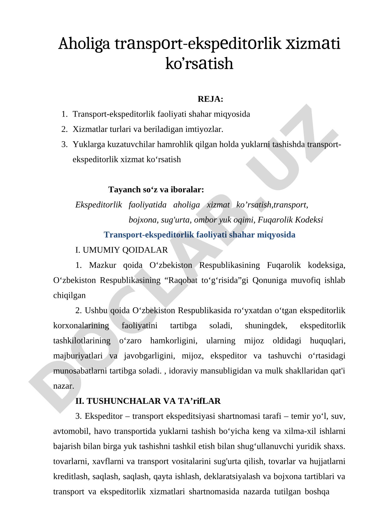 Aholiga transport-ekspeditorlik xizmati ko'rsatish