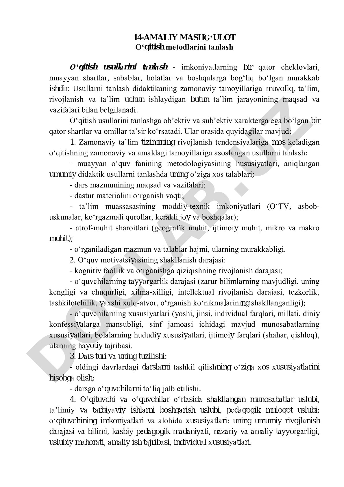 O'qitish metodlarini tanlash