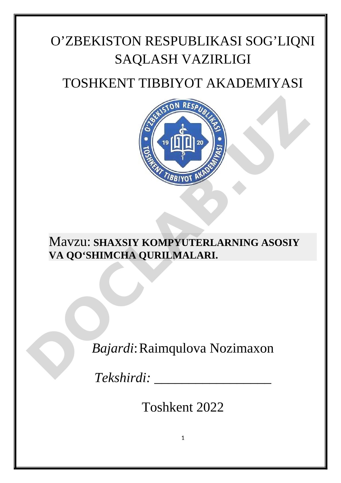 Shaxsiy kompyuterlarning asosiy va qo'shimcha qurilmalari