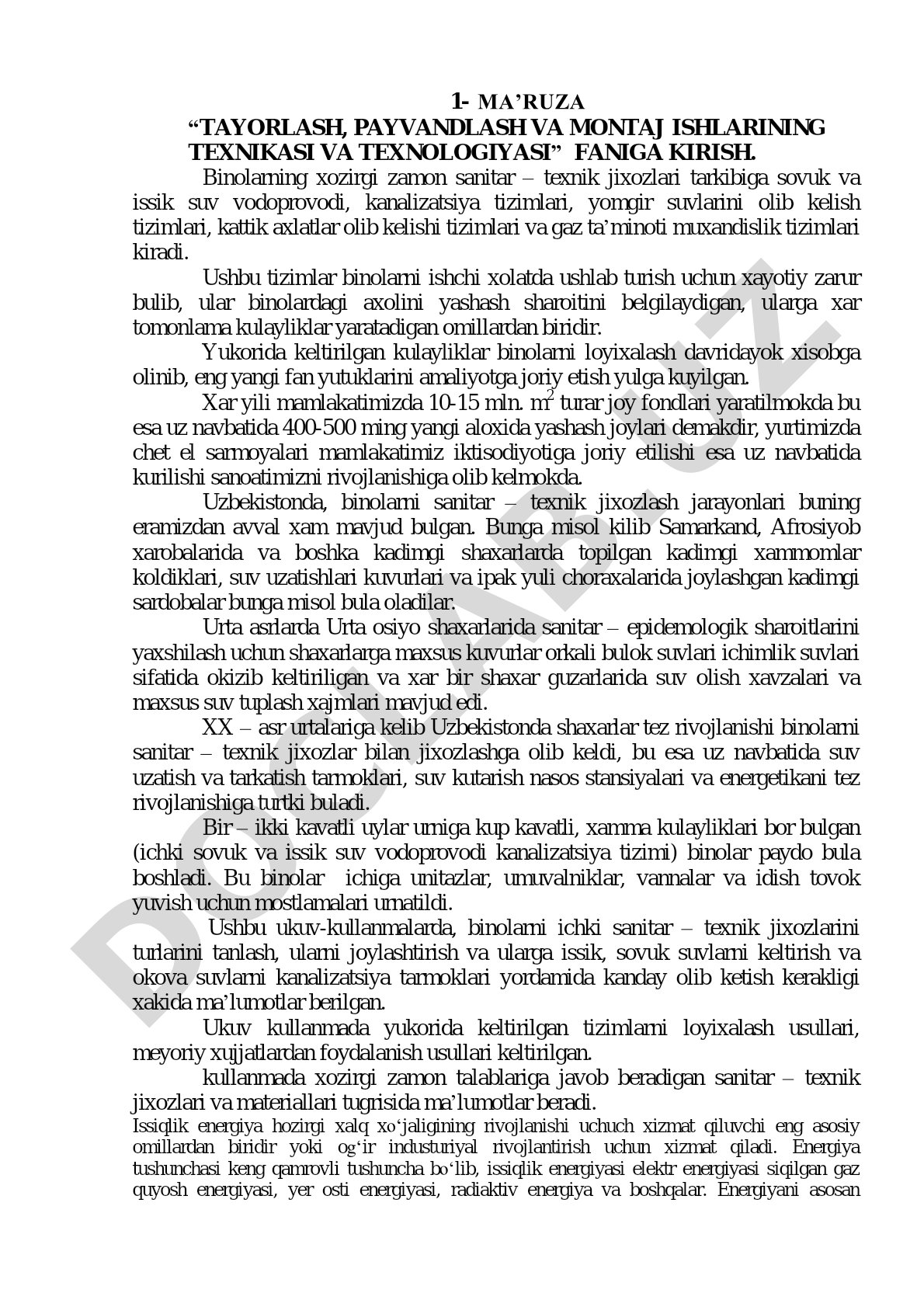 Binolarning sanitariya-texnik jihozlari tizimlari