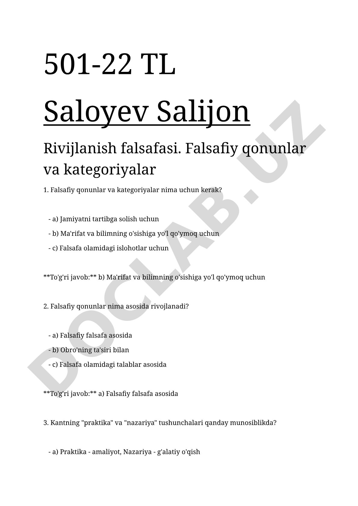 Rivijlanish falsafasi. Falsafiy qonunlar va kategoriyalar