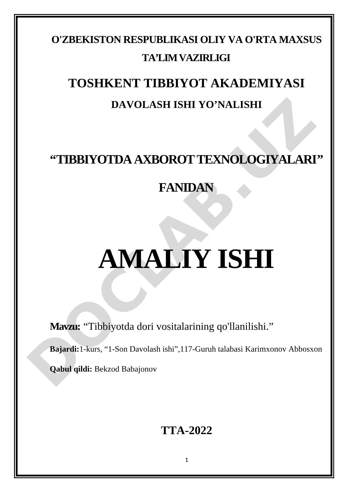 Tibbiyotda dori vositalarining qo'llanilishi
