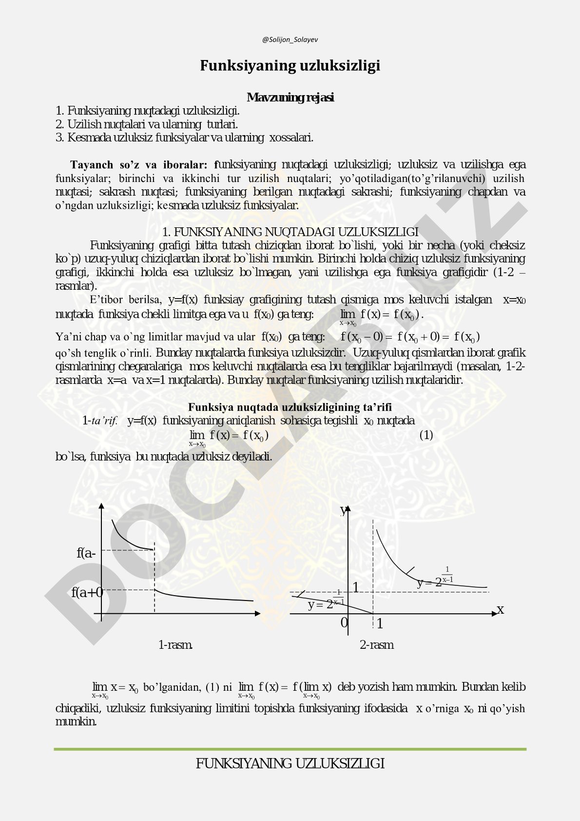Funksiyaning uzluksizligi