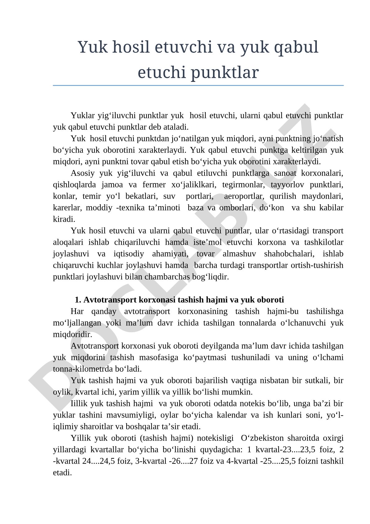 Yuk hosil etuvchi va yuk qabul etuvchi punktlar