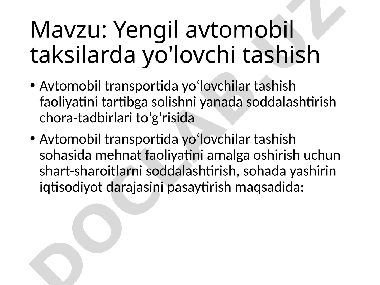 Yengil avtomobil taksilarda yo'lovchi tashish