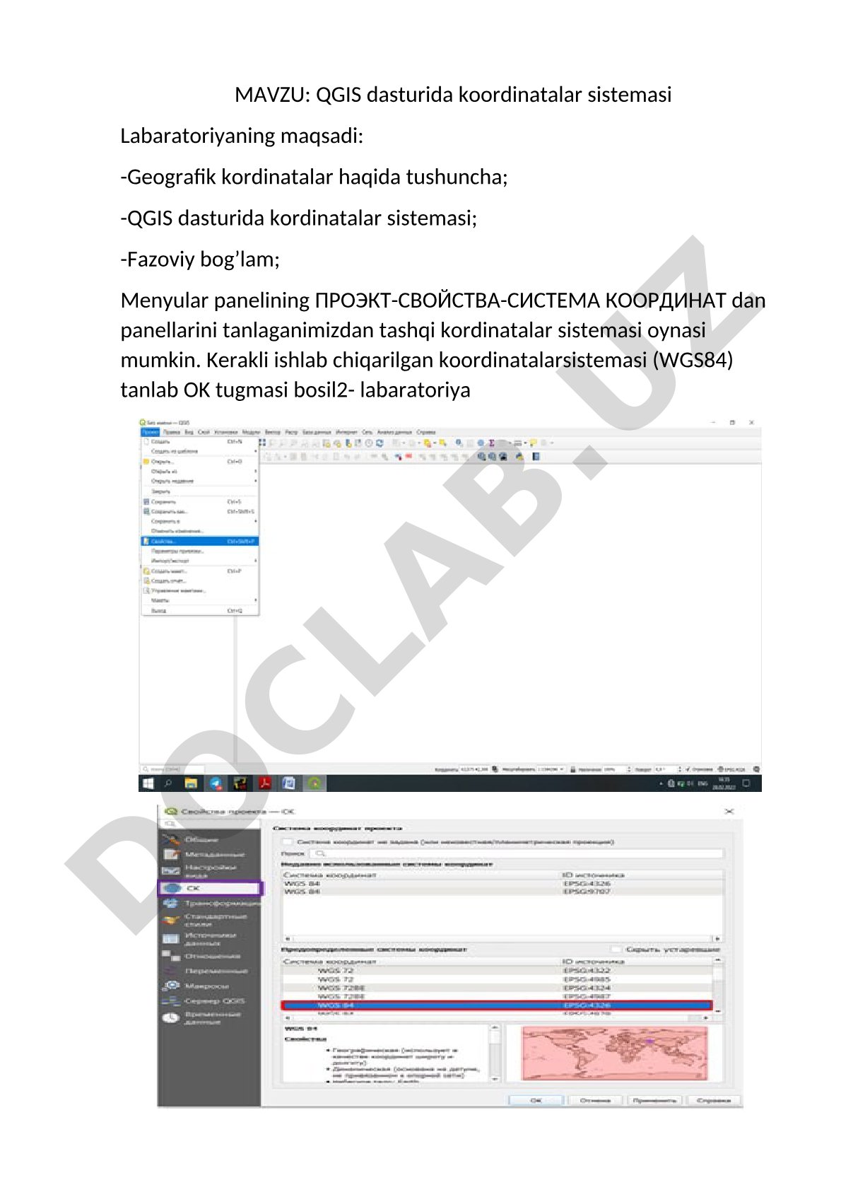 QGIS dasturida koordinatalar sistemasi