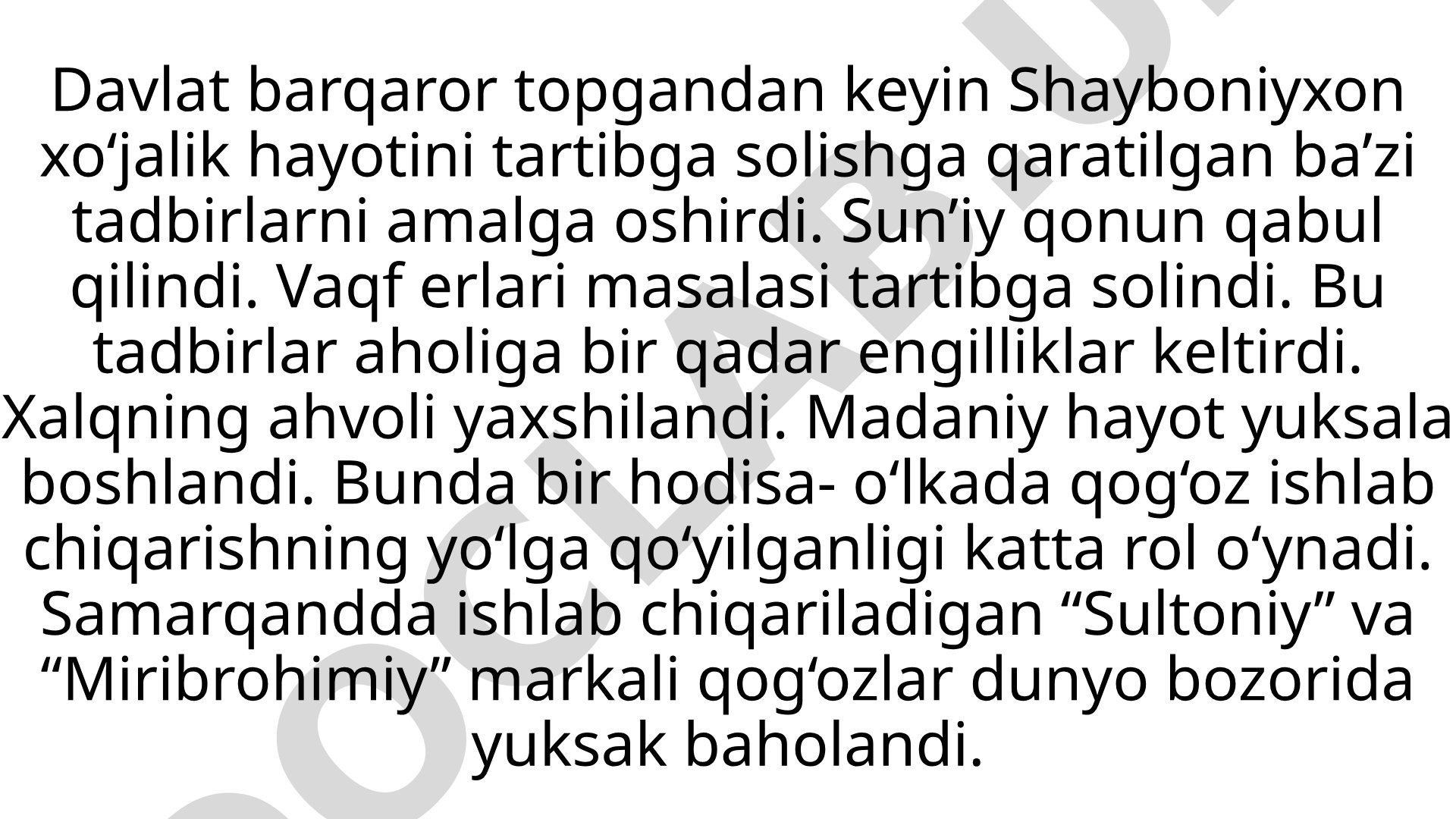 Shayboniylar davrida ijtimoiy-iqtisodiy va madaniy hayot