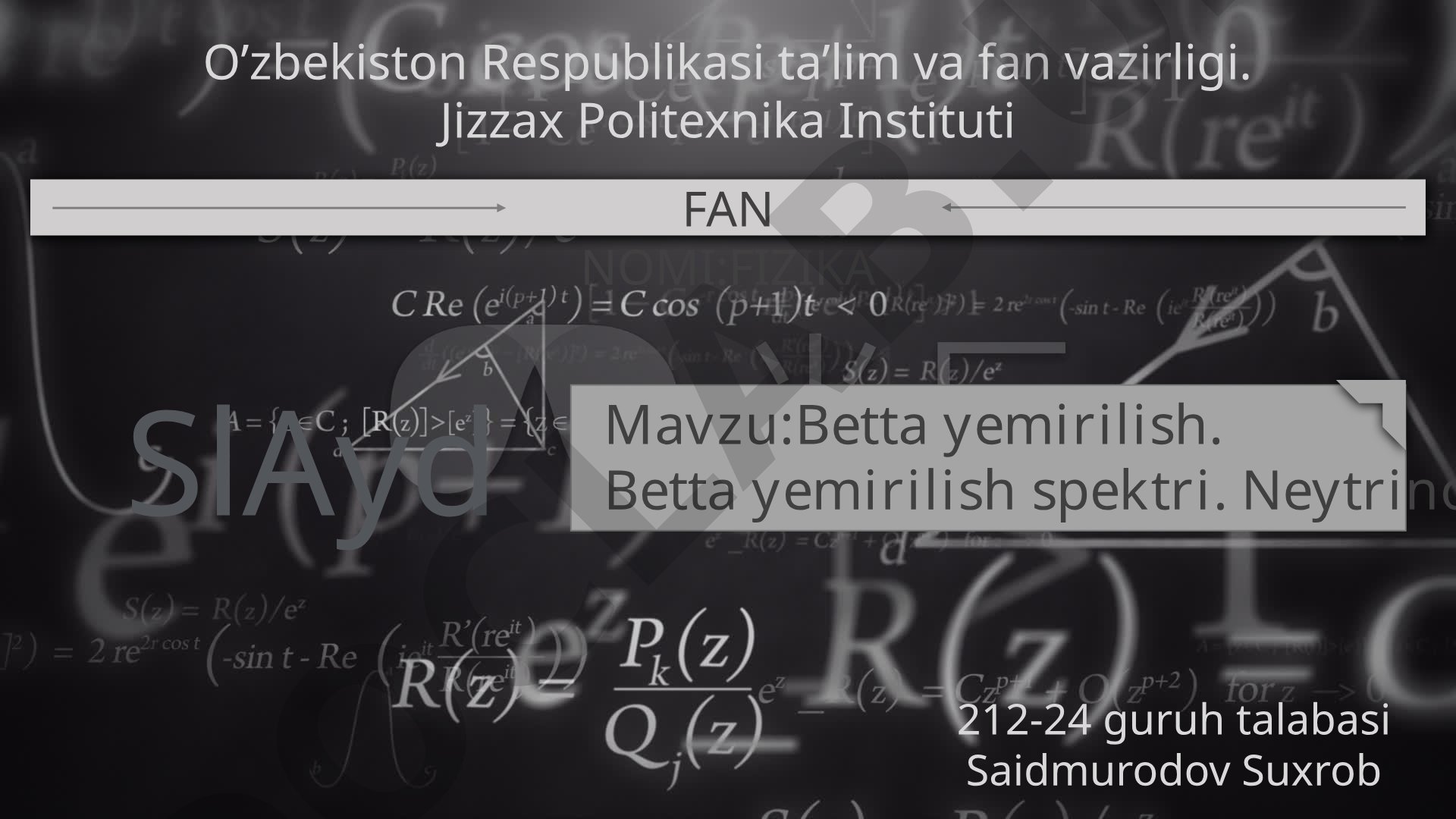Betta yemirilish. Betta yemirilish spektri. Neytrino