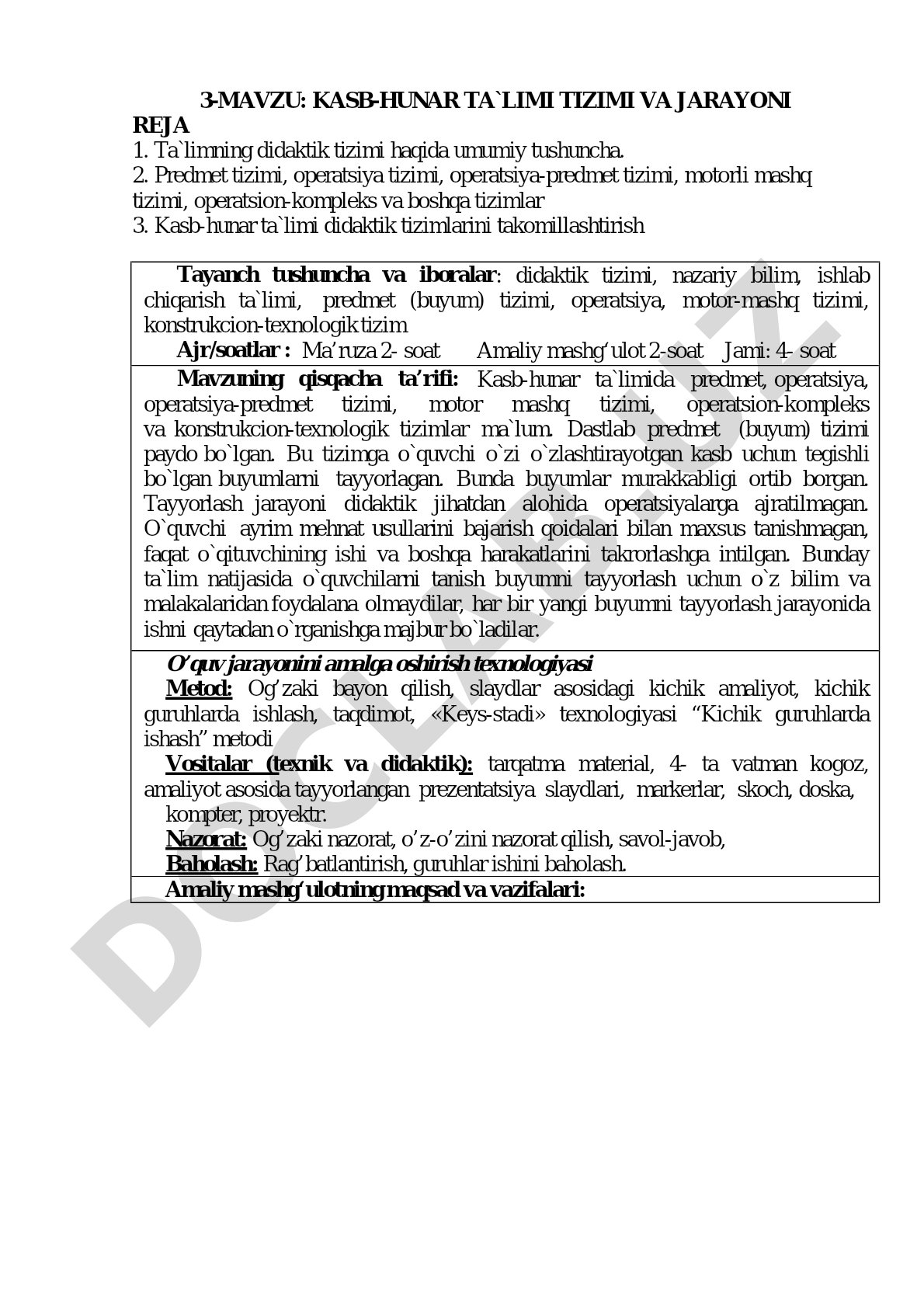 Kasb-hunar ta'limi tizimi va jarayoni