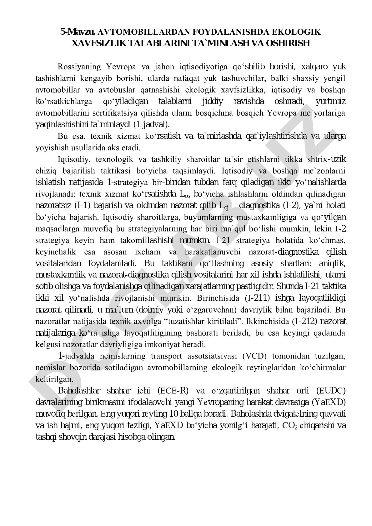 Avtomobillardan foydalanishda ekologik xavfsizlik talablarini ta'minlash va oshirish