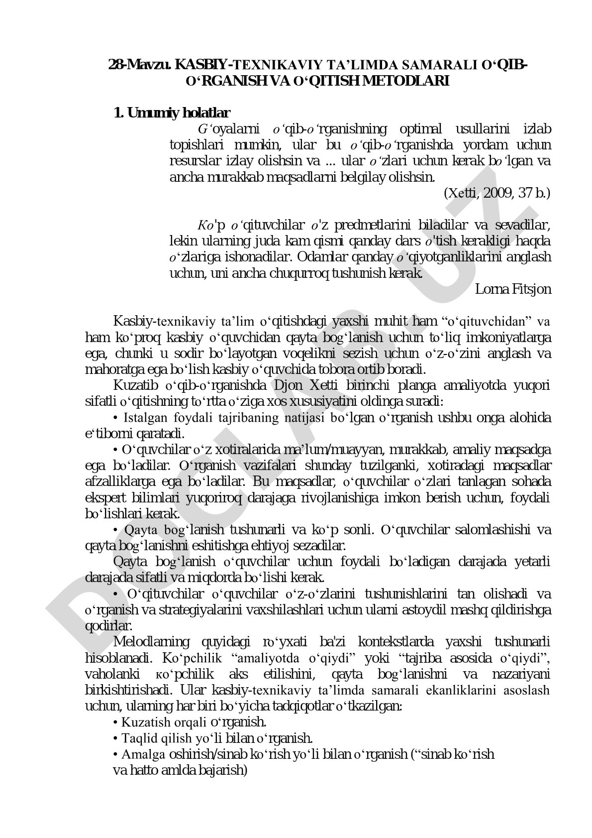 Kasbiy-texnikaviy ta'limda samarali o'qib-o'rganish va o'qitish metodlari
