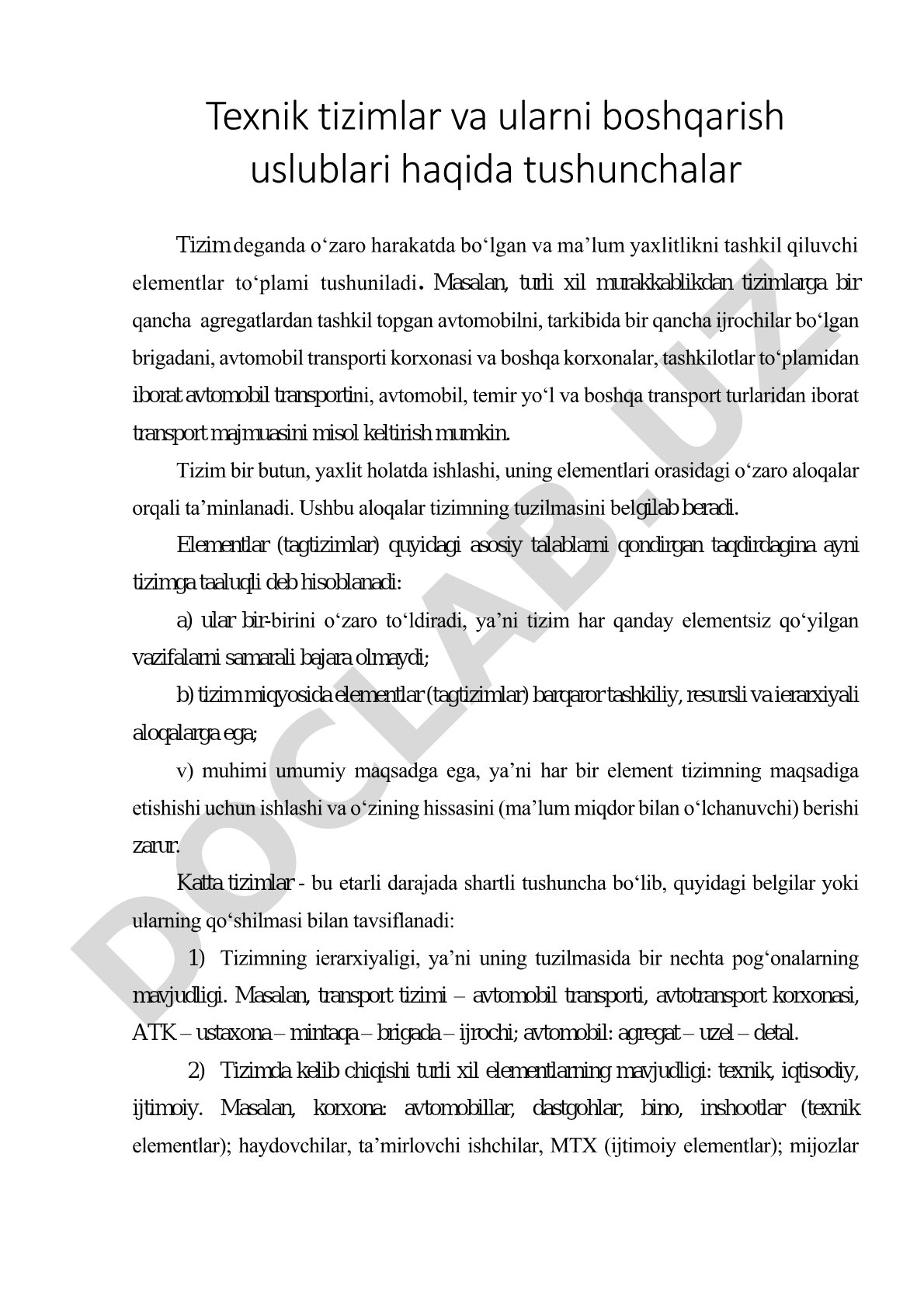 Texnik tizimlar va ularni boshqarish uslublari haqida tushunchalar