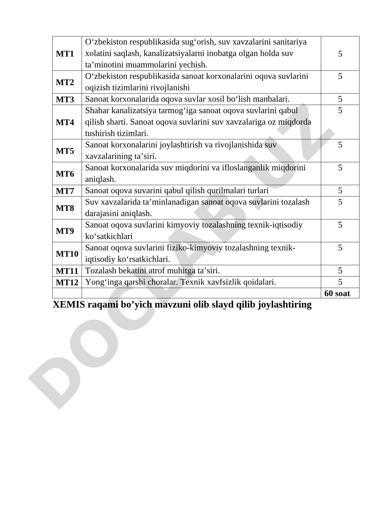 O'zbekiston respublikasida sug'orish, suv xavzalarini sanitariya xolatini saqlash, kanalizatsiyalarni inobatga olgan holda suv ta'minotini muammolarini yechish