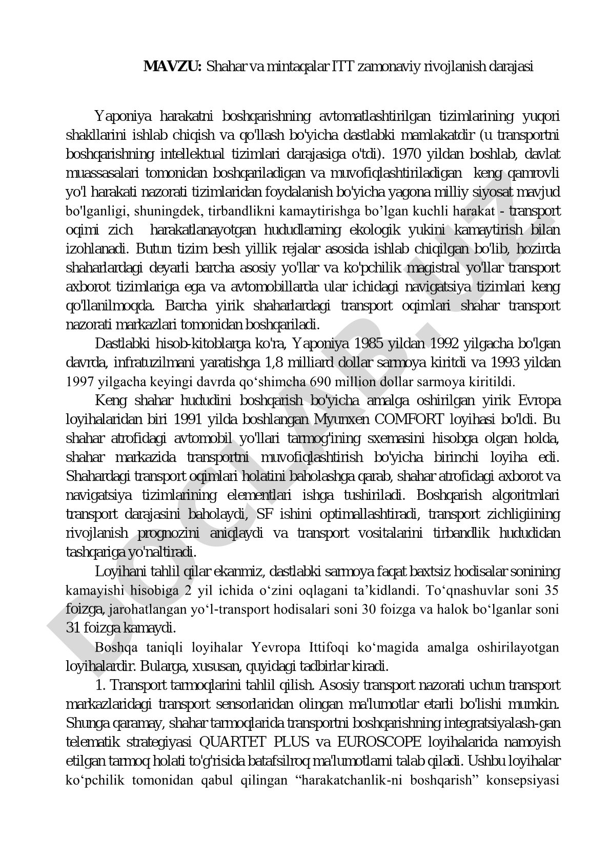 Shahar va mintaqalar ITT zamonaviy rivojlanish darajasi