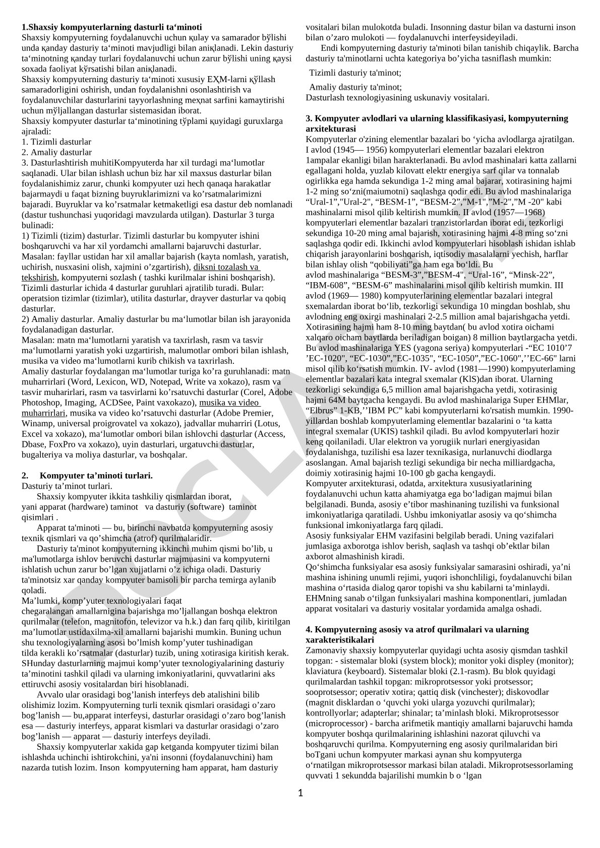 Shaxsiy kompyuterlarning dasturli ta'minoti