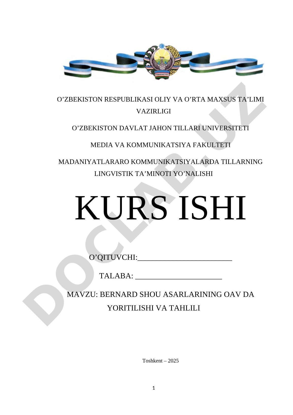 Bernard Shou asarlarining OAV da yoritilishi va tahlili