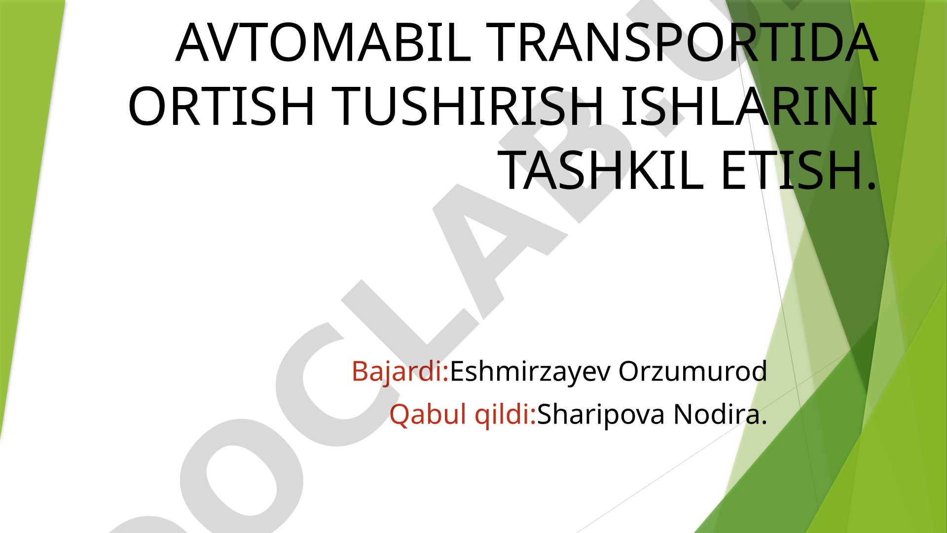 Ekskovatorlar, ular dvigatellari va yurgazuv qismi, o‘zgartiriluvchi ish jihozlari qo‘zg‘almas va yarim qo‘zg‘almas kran va telferlar, ular tuzilishining qisqacha ma’lumoti, ular unumdorligi
