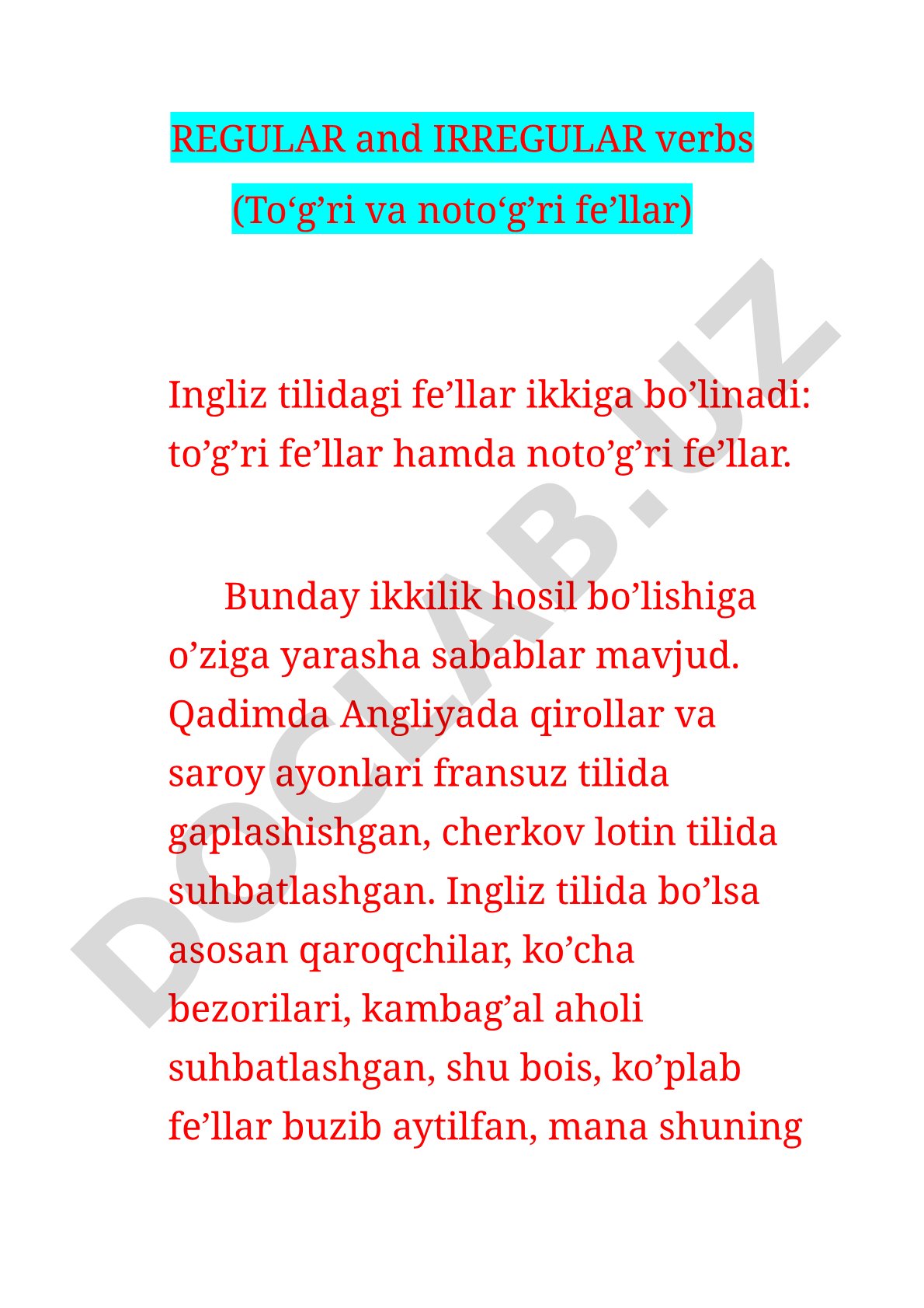 Regular and Irregular Verbs