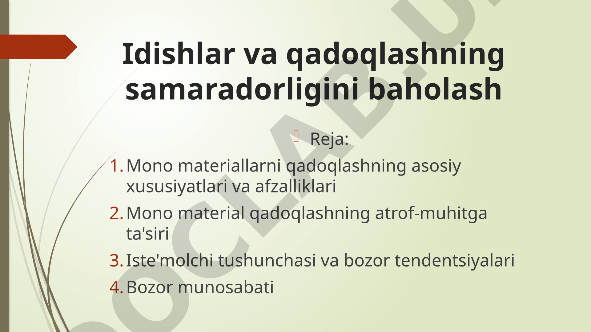 Idishlar va qadoqlashning samaradorligini baholash