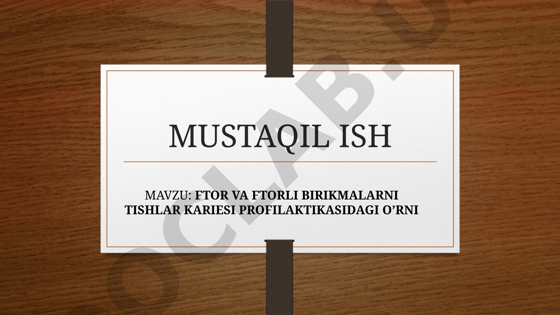 Ftor va ftorli birikmalarni tishlar kariesi profilaktikasidagi o'rni