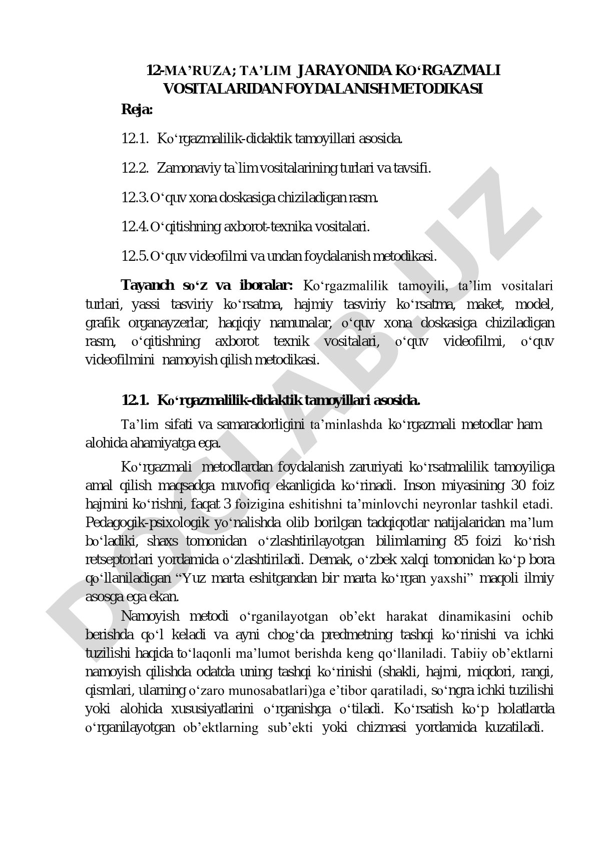 Ta'lim jarayonida ko'rgazmali vositalardan foydalanish metodikasi