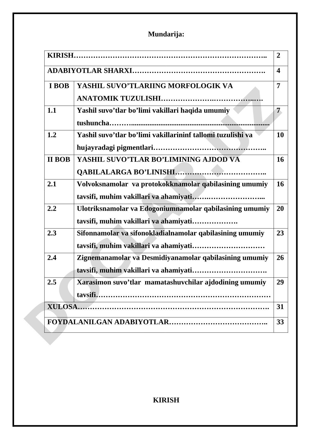 Yashil suvo'tlarining morfologik va anatomik tuzulishi