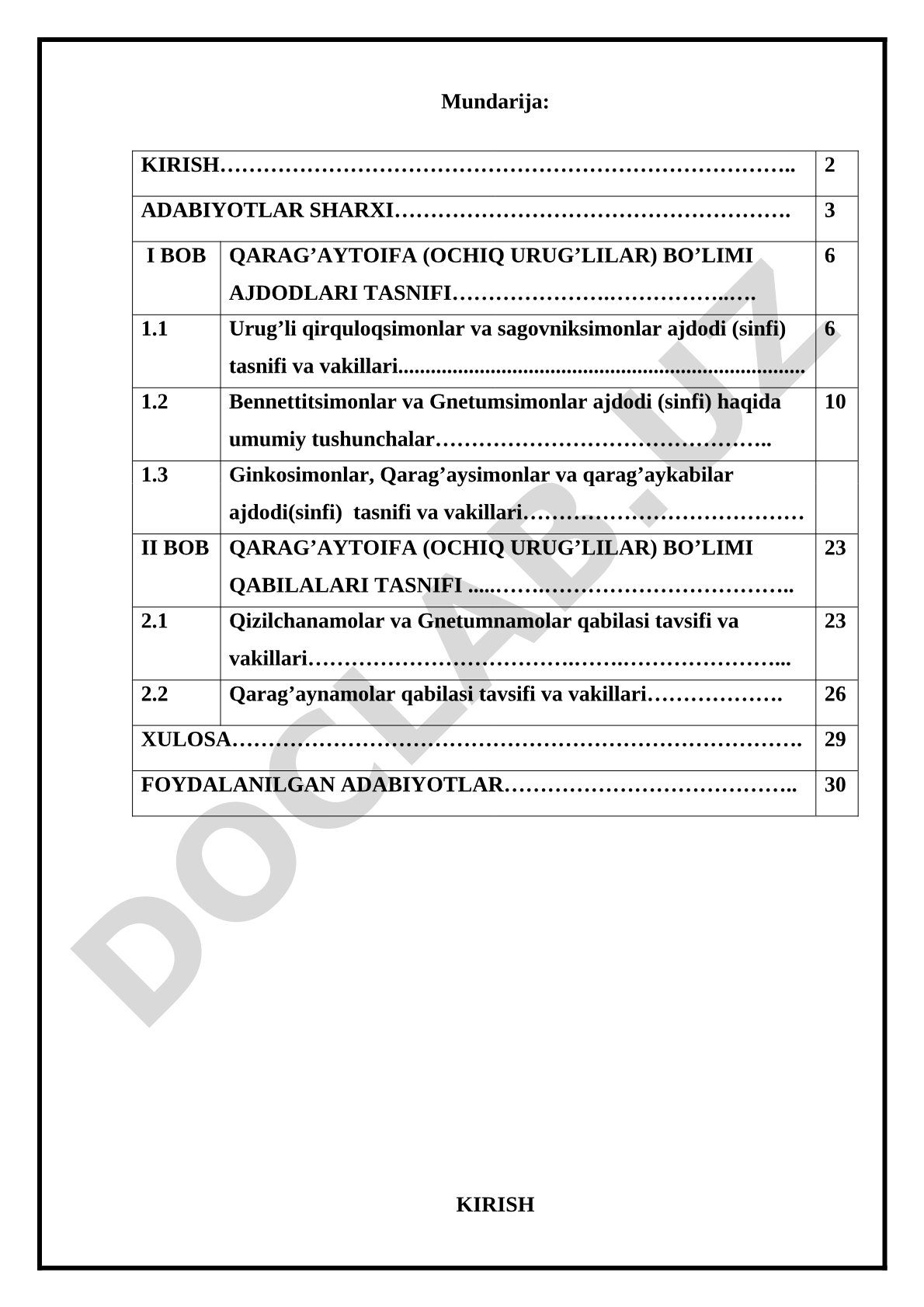 Qarag'aytoifa (ochiq urug'lilar) bo'limi ajdodlari va qabilalari tasnifi