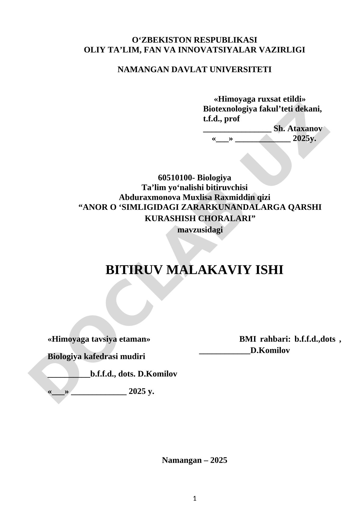 Anor o‘simligidagi zararkunandalarga qarshi kurashish choralari