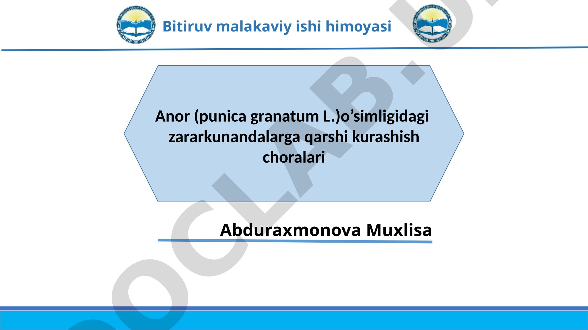 Anor (punica granatum L.) o’simligidagi zararkunandalarga qarshi kurashish choralari