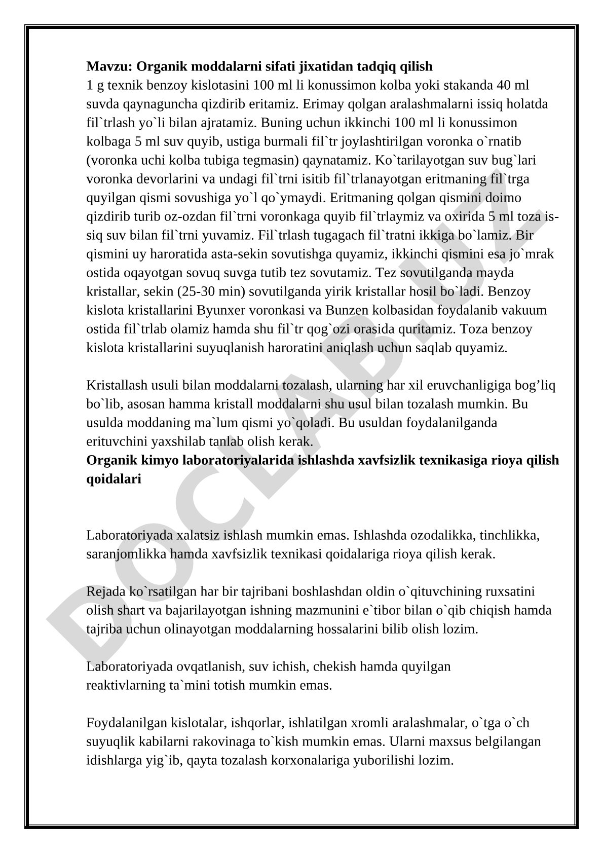 Organik moddalarni sifati jihatidan tadqiq qilish