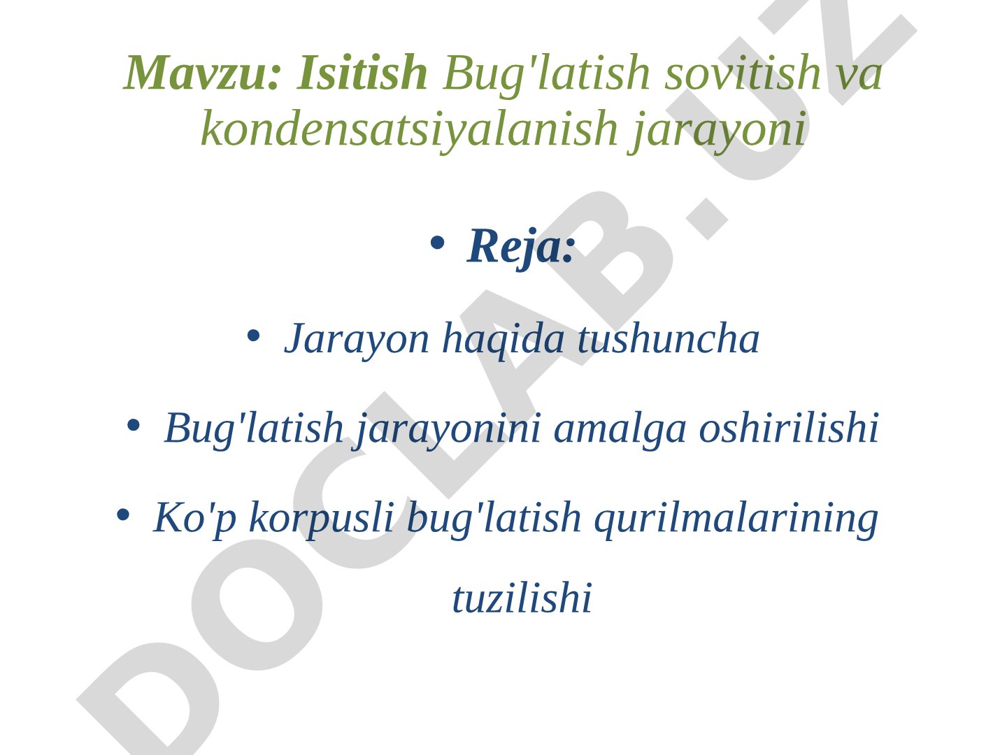Isitish Bug'latish sovitish va kondensatsiyalanish jarayoni
