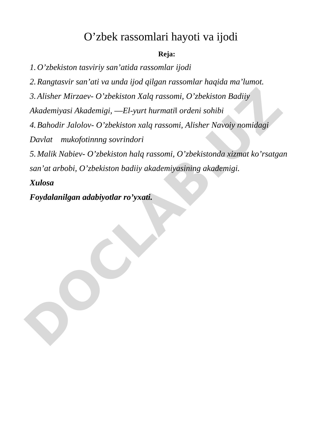 O'zbek rassomlari hayoti va ijodi