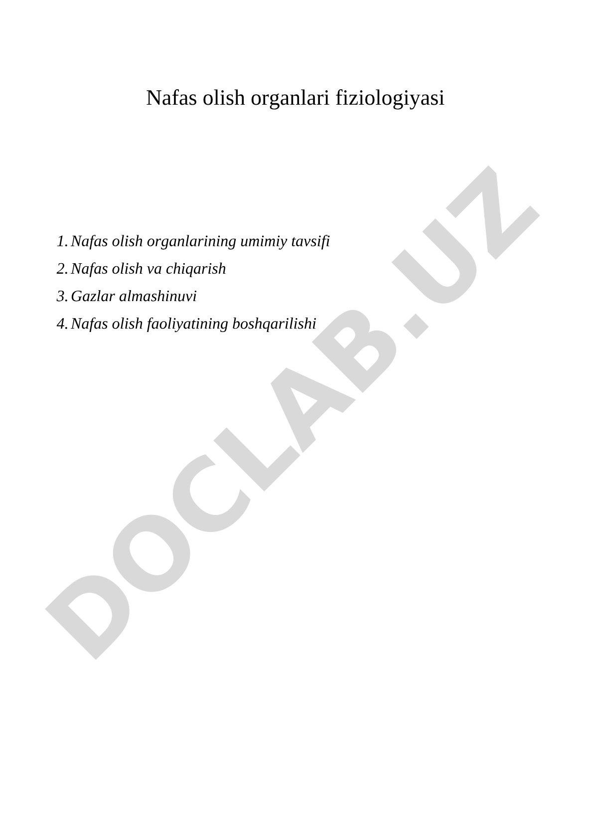 Nafas olish organlari fiziologiyasi