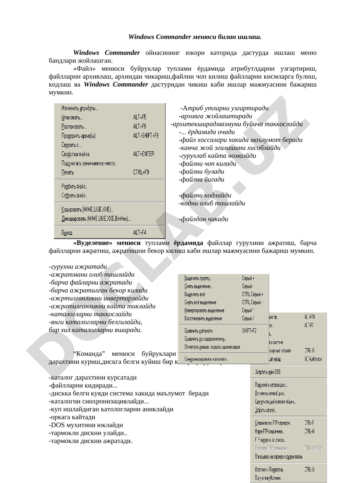 Windows Commander menyusi bilan ishlash