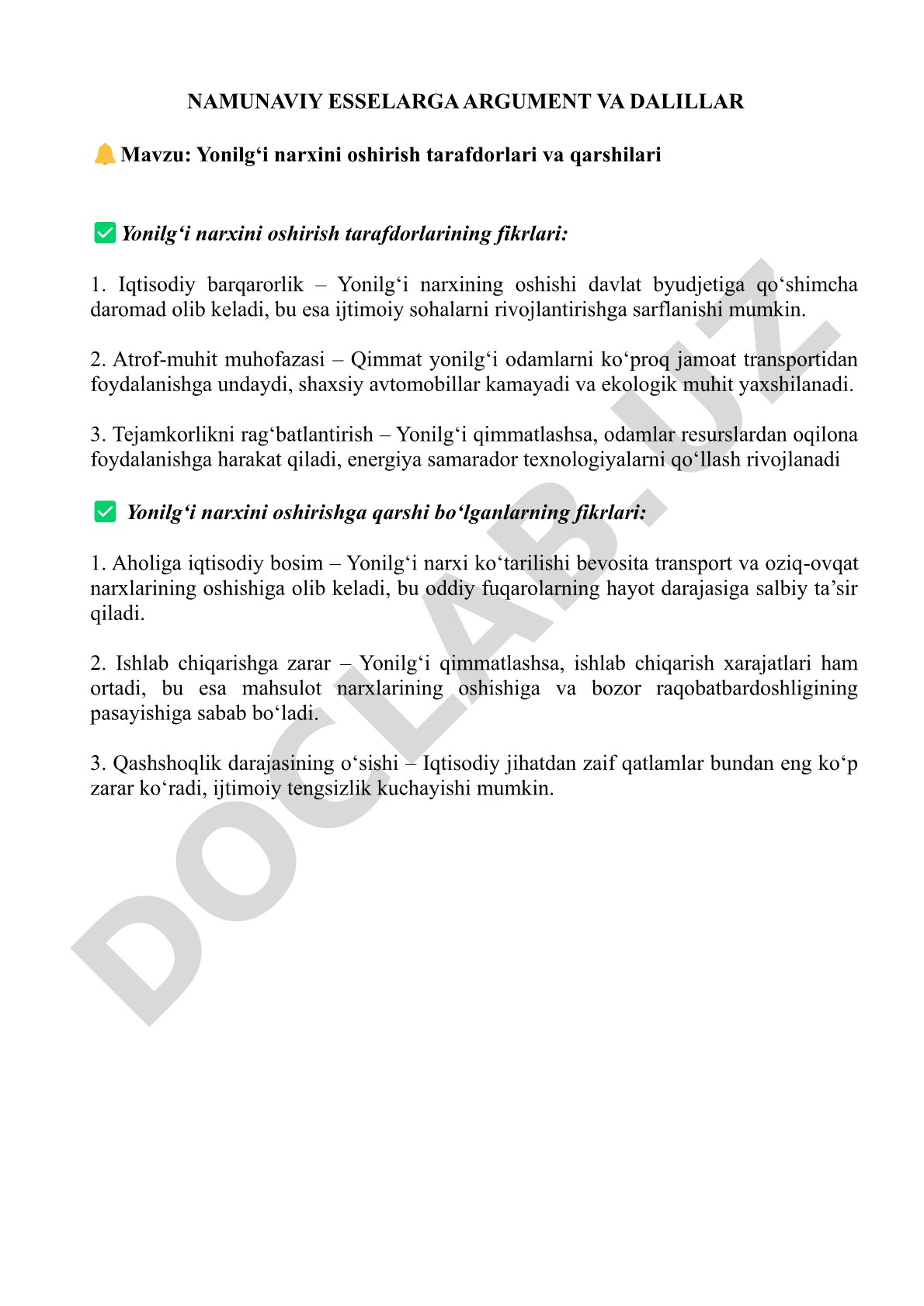 Yonilg‘i narxini oshirish tarafdorlari va qarshilari