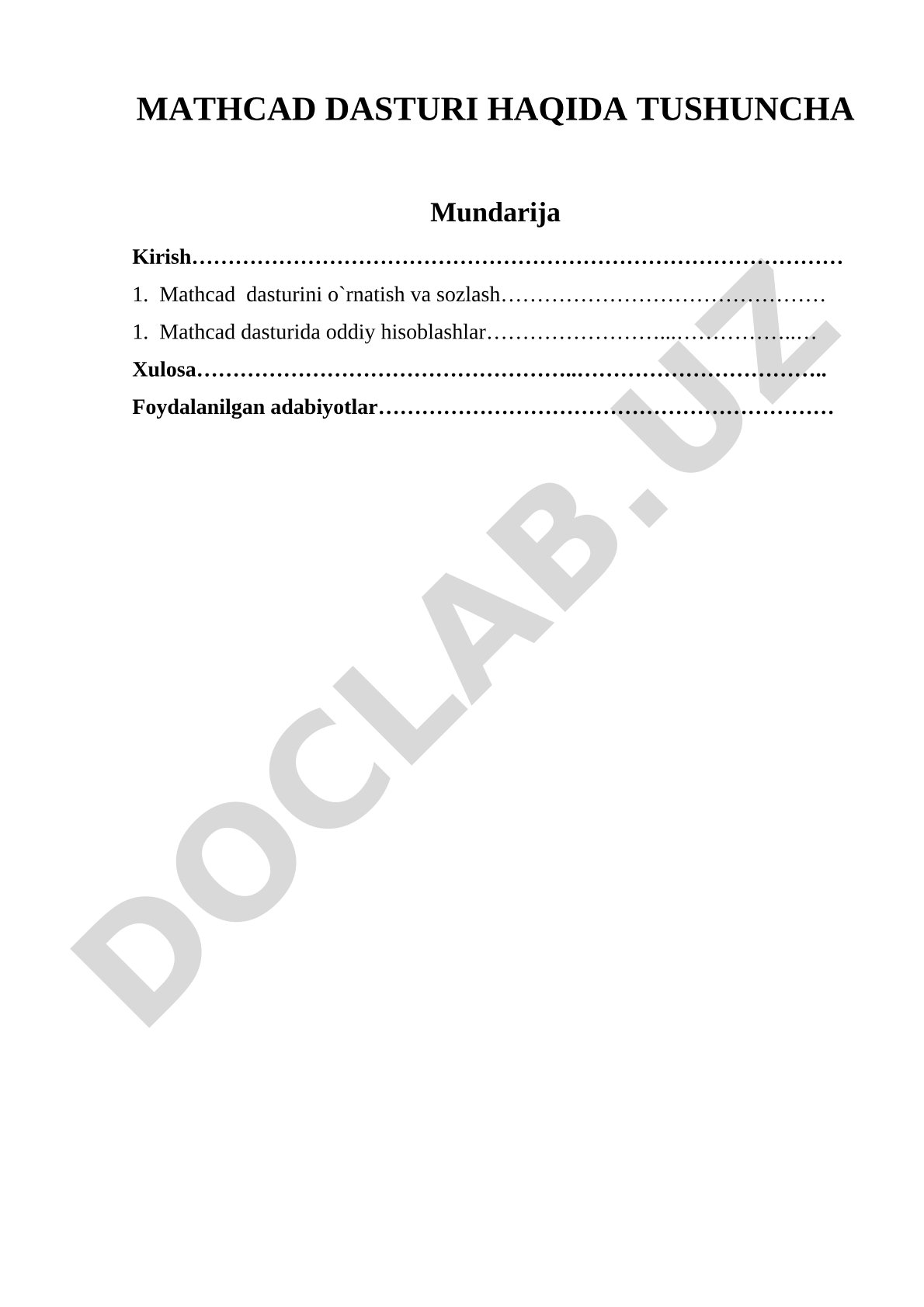 Mathcad dasturi haqida tushuncha