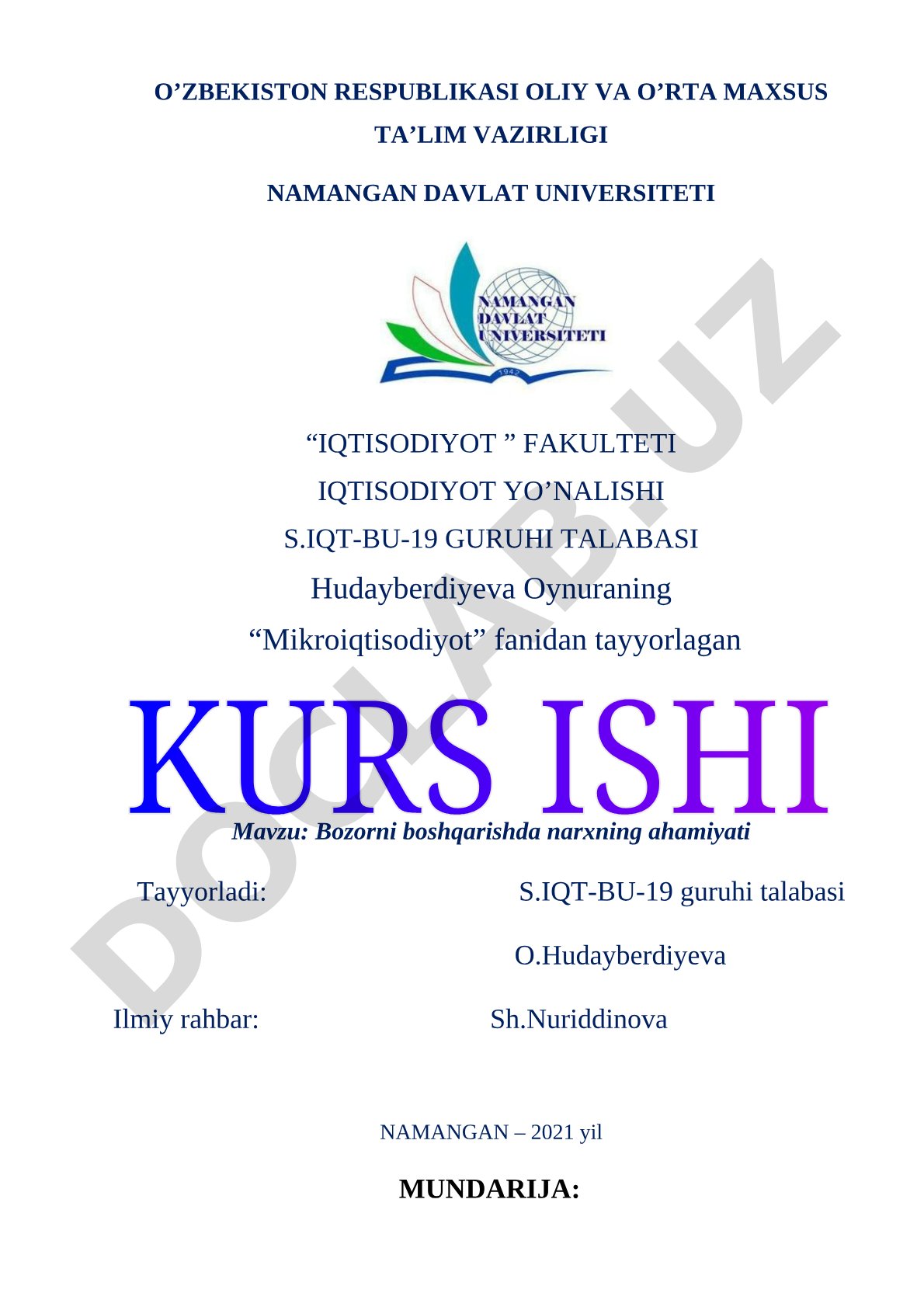 Bozorni boshqarishda narxning ahamiyati