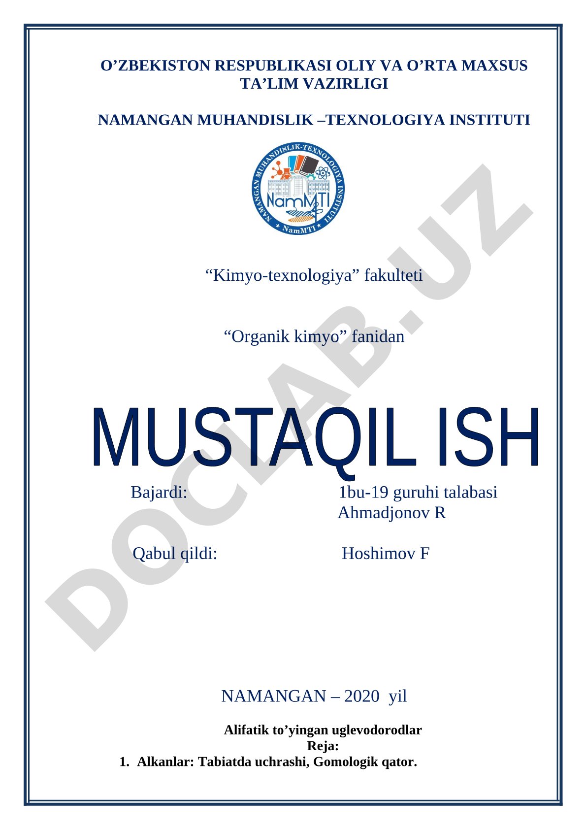 Alifatik to'yingan uglevodorodlar